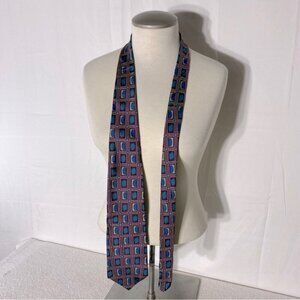 Vintage Burgundy Blue Square Print Tie